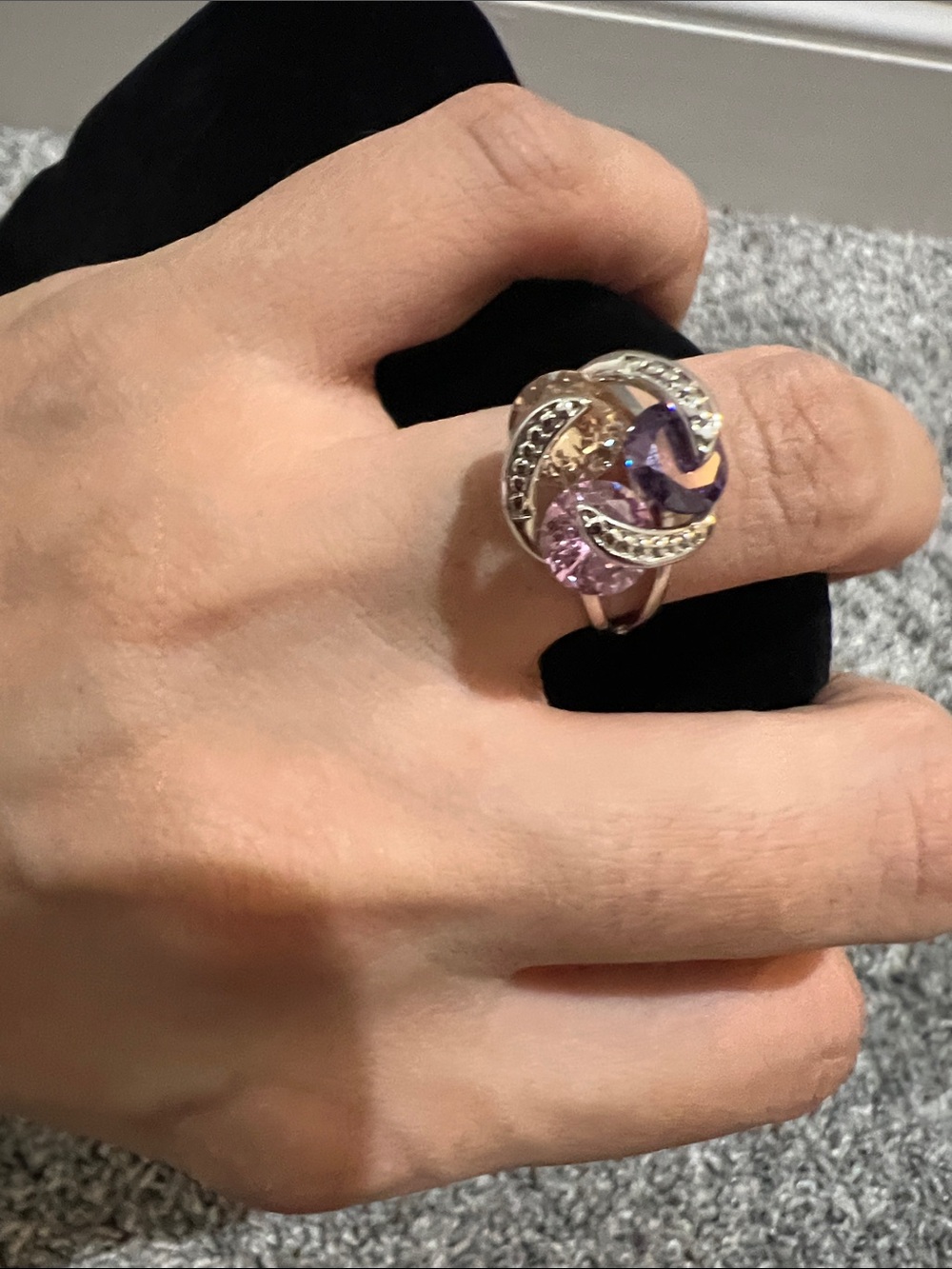 Sterling Silver Pink & Purple Crystal Knot Ring